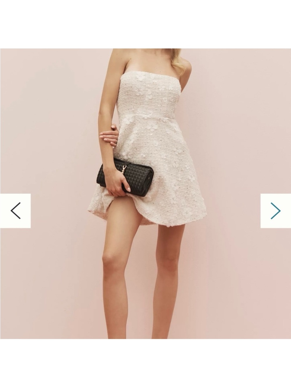 Anthropologie Strapless Cream Tweed Dress with Floral Appliques